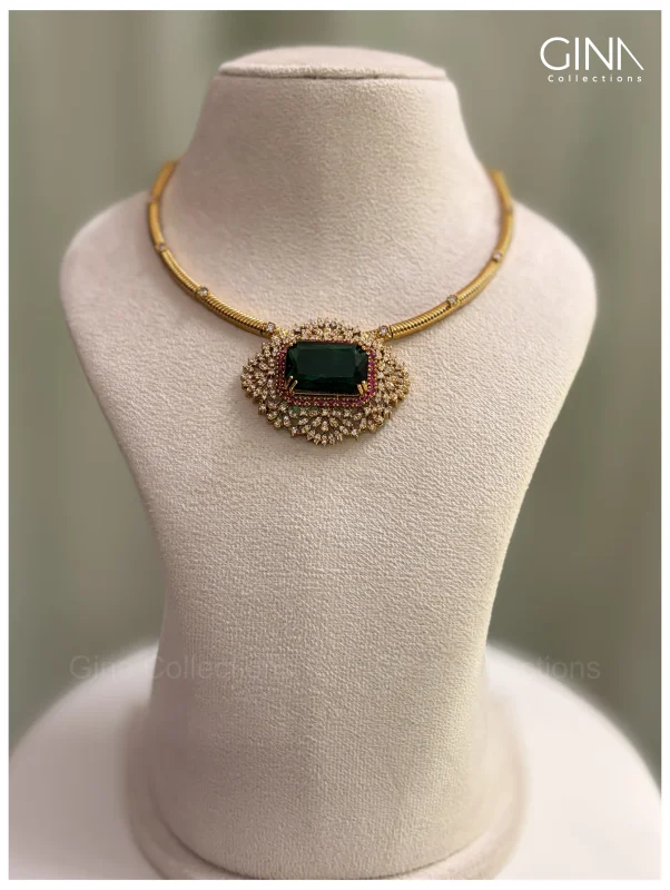 Gold Plated Hasli with Dominant Emerald Pendant
