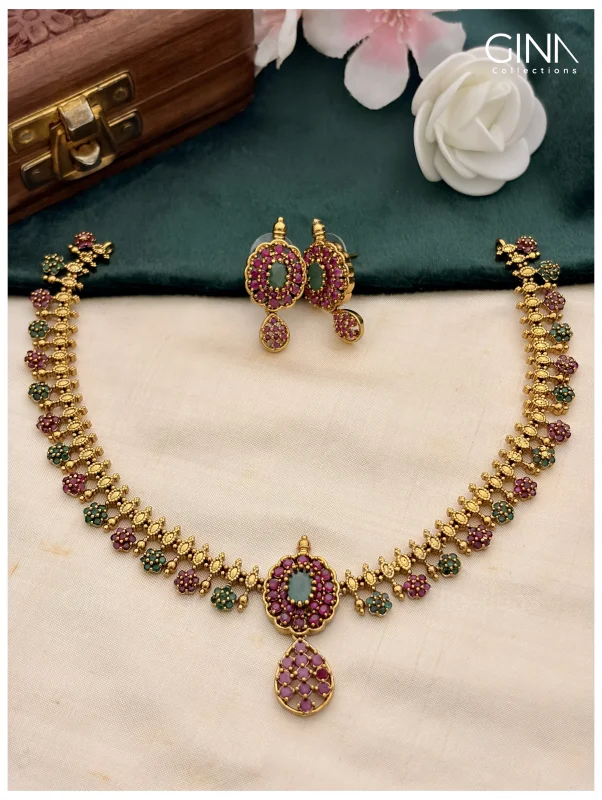 Gold Plated Ruby and Emerald Festive Set