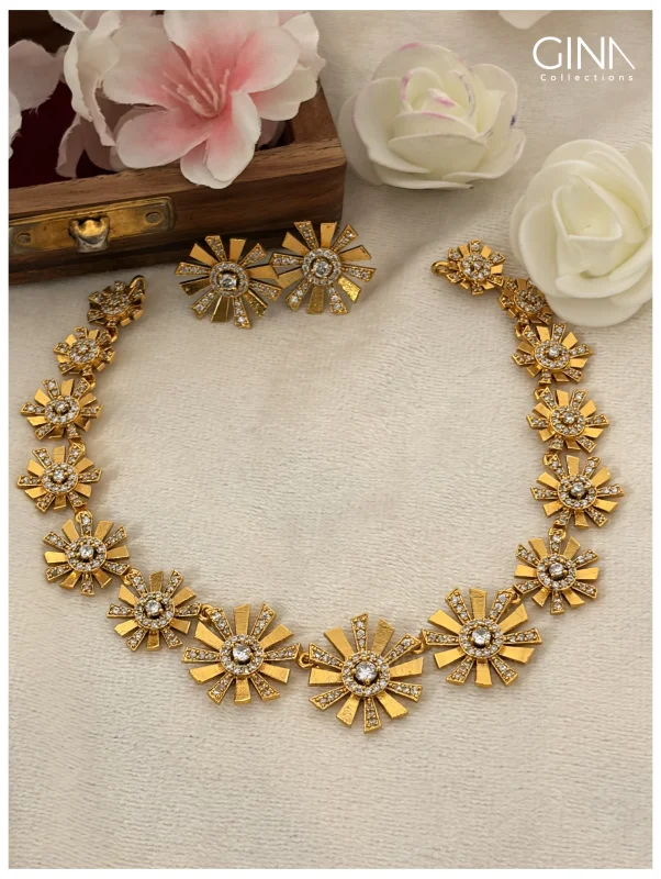 Golden Flower with AD Stones Necklace