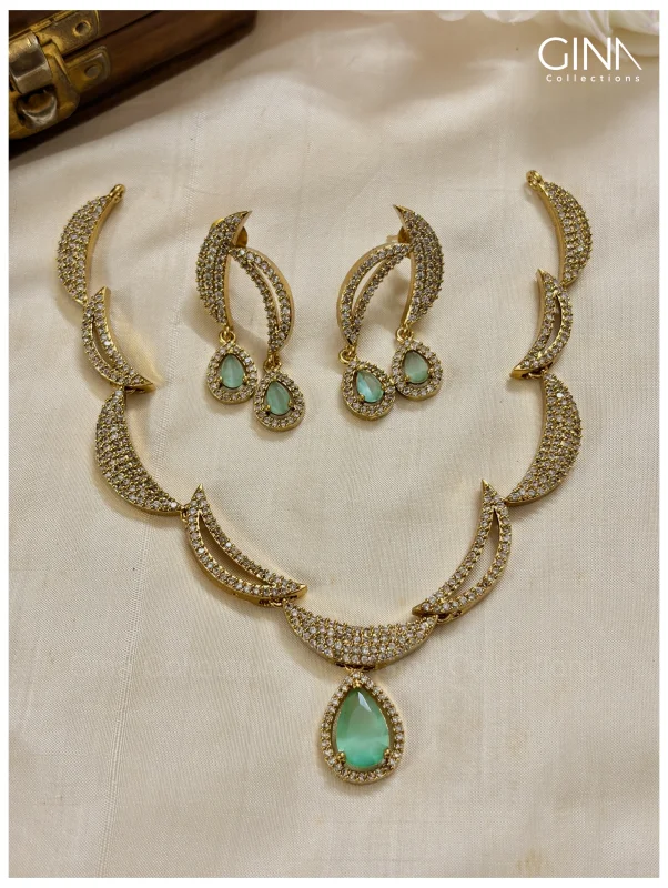 Half Moon AD Stones Drops Necklace