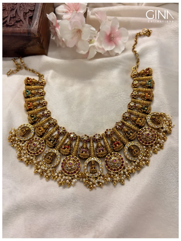 Lakshmi Broad Look Bridal Necklace with Pearl Drops Alternative View