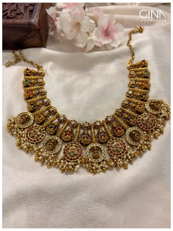 Lakshmi Broad Look Bridal Necklace with Pearl Drops