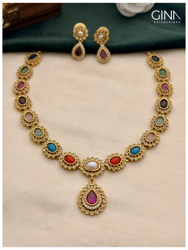 Navarathna Multicolor Oval Stone Necklace