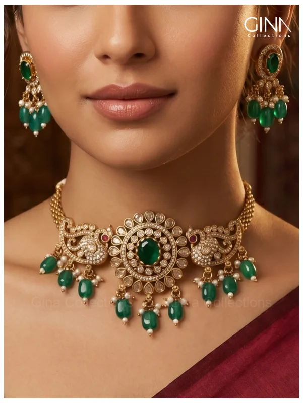 Peacock Emerald Drops Choker Alternative View