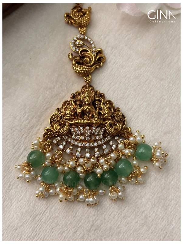 Premium Gold Plated Nakshi Maang Tikka with Pearl Drops Alternative View