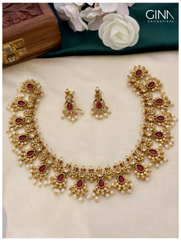 Ruby Emerald Guttapusalu with Pearl Drops