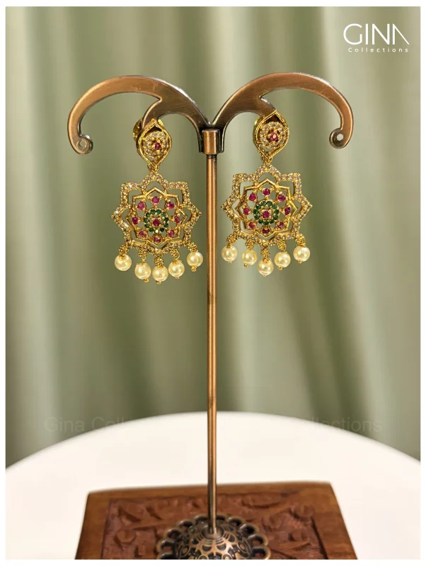 Ruby Floral Attigai with Pearl Drops