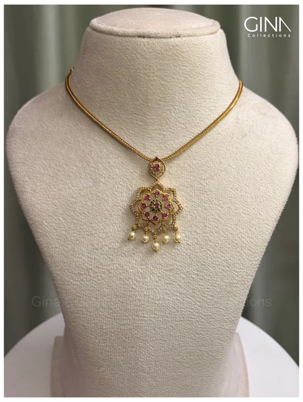Ruby Floral Attigai with Pearl Drops Alternative View