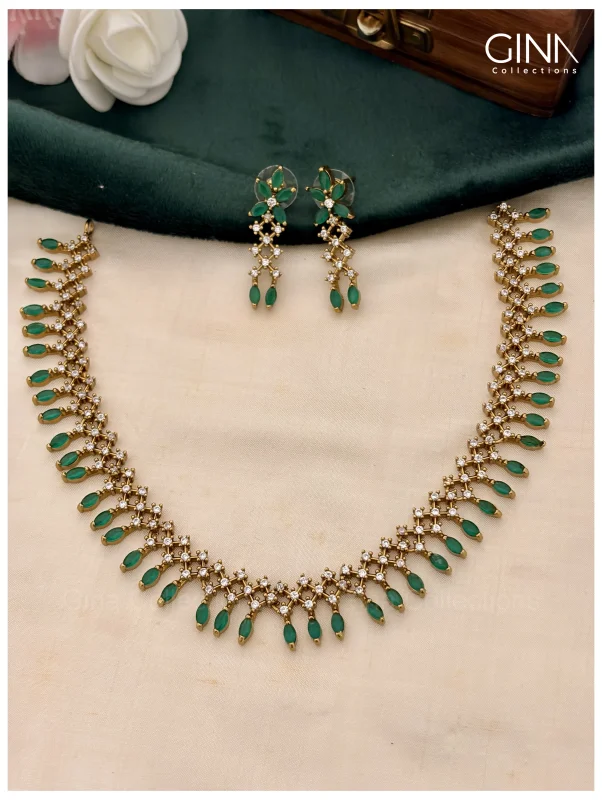 Stunning Emerald & AD Necklace and Haram Combo Alternative View