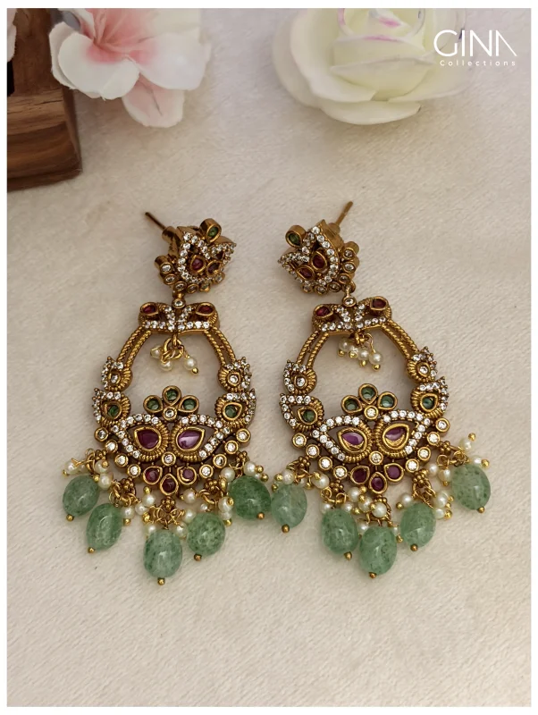 Twin Leaf Chandbali with Emerald Drops