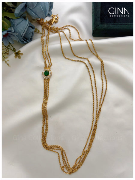 4 Lines -30 Inches Chandraharam with Emerald Pendant Alternative View