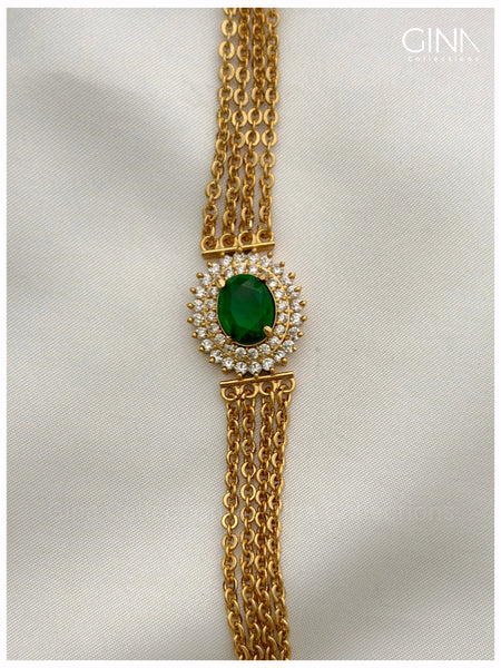 4 Lines -30 Inches Chandraharam with Emerald Pendant