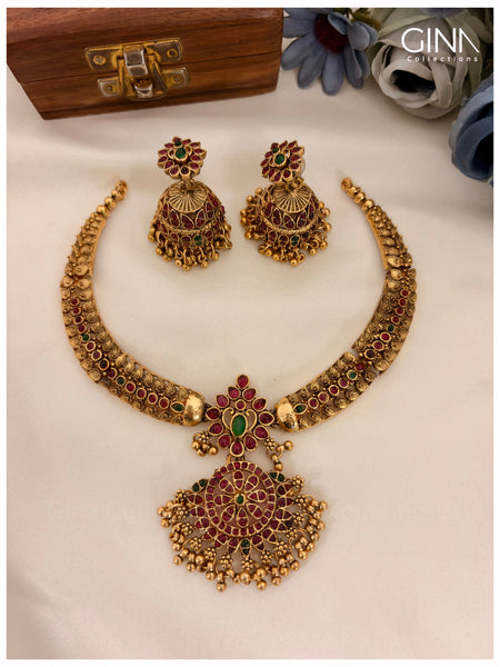 Gold Plated Multi Stones Hasli Necklace