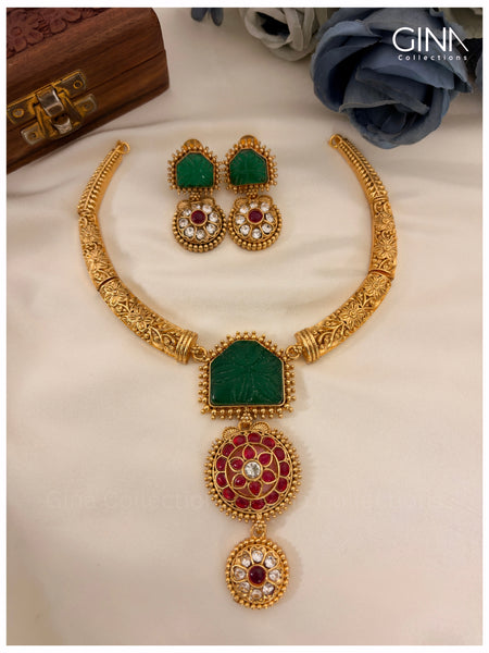 Gold Plated Hasli with Bold Emerald and Ruby Stones Alternative View