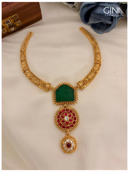 Gold Plated Hasli with Bold Emerald and Ruby Stones