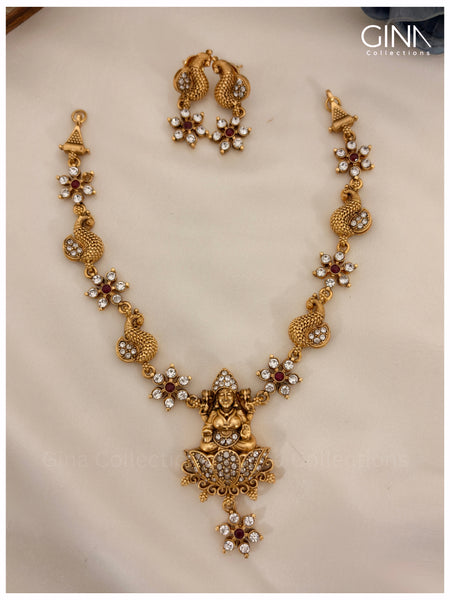 AD Lakshmi and Peacock 3D Necklace with Earrings