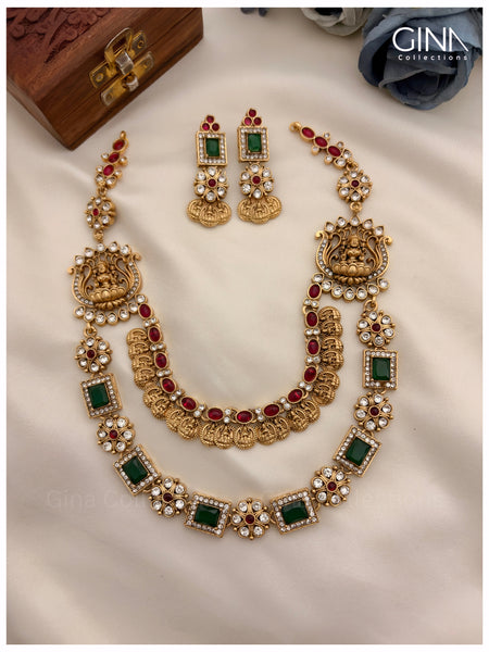 Traditional Double Layered
Square Pattern Lakshmi Coin Necklace