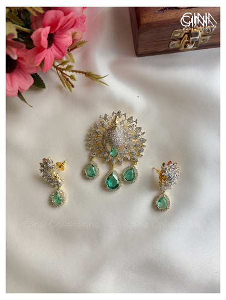 Aqua Marine Drops Diamond Replica Pendant and Earrings Without Hasli