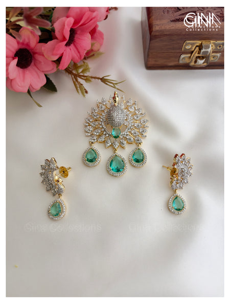 Aqua Marine Drops Diamond Replica Pendant and Earrings Without Hasli Alternative View