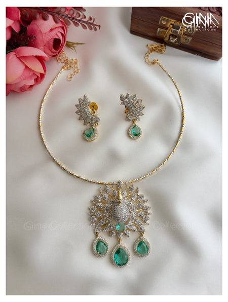Aqua Marine Drops Diamond Replica Pendant and Earrings With Hasli