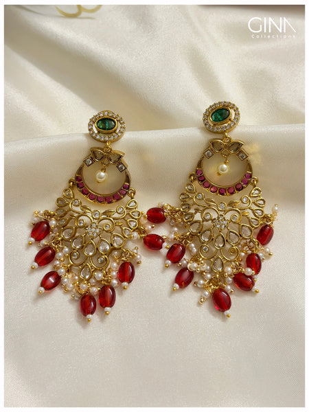 Chandbali with Ruby and Pearl Drops Alternative View