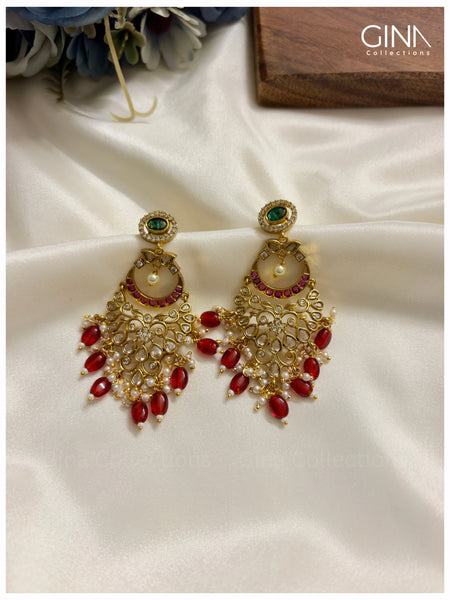 Chandbali with Ruby and Pearl Drops