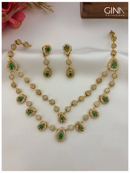 Double Layered Emerald Tear Drop Necklace Set