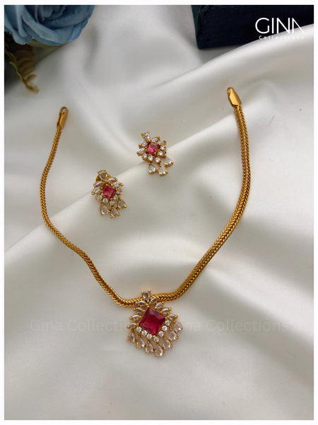 Elegant Ruby Pendant with Chain and Earrings