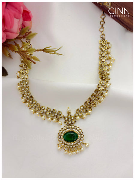 Emerald AD Stone Pearl Drop Necklace Alternative View
