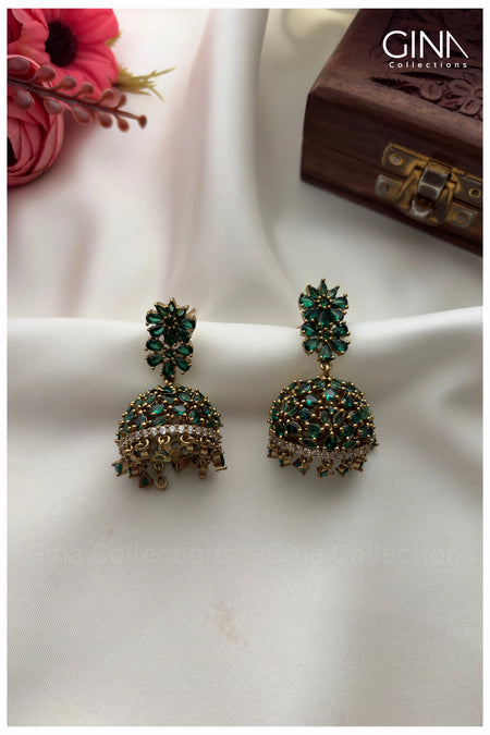 Emerald Flora Stones Jhumkas Alternative View