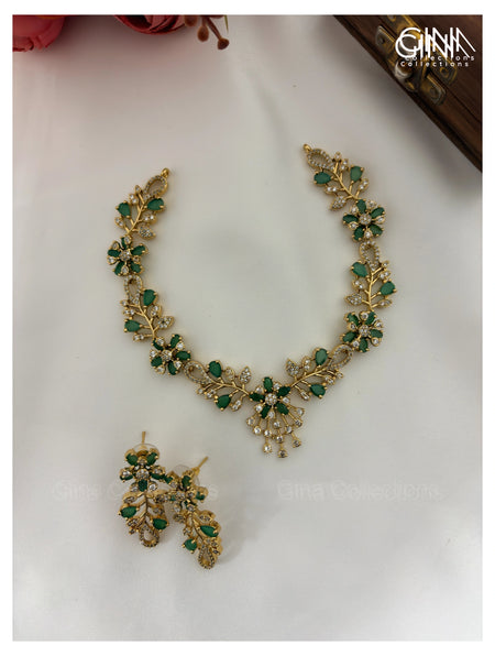 Emerald AD Stone Garland Necklace with Earrings