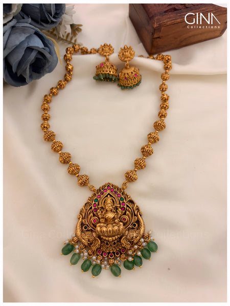 Gajalakshmi Gundu Mala with Emerald and Pearl Drops