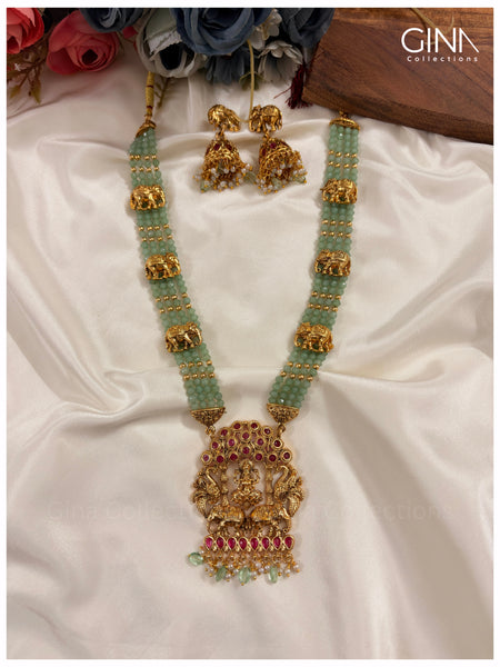 Gajalakshmi Haram with Pastel Green Beads