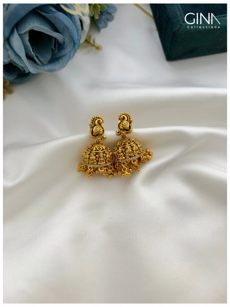 Gajalakshmi and Annam Motifs with Gold Drops Necklace with Earrings Alternative View