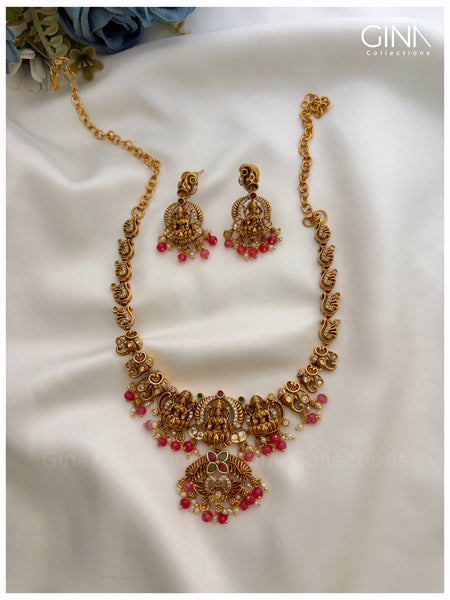 Goddess Lakshmi with Ruby and Pearls Necklace