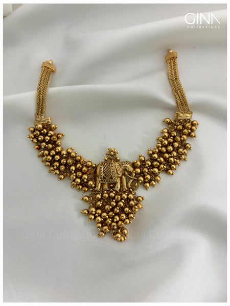 Gold Beads Elephant Necklace with Earrings Alternative View
