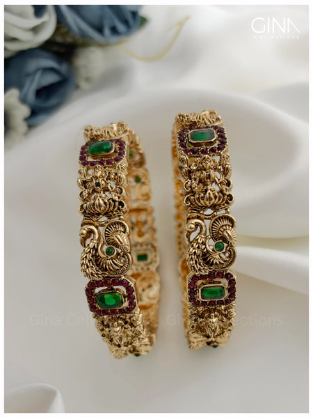 Gold Plated Annam with Ruby and Emerald Stones Bangles Alternative View