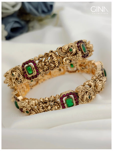 Gold Plated Annam with Ruby and Emerald Stones Bangles