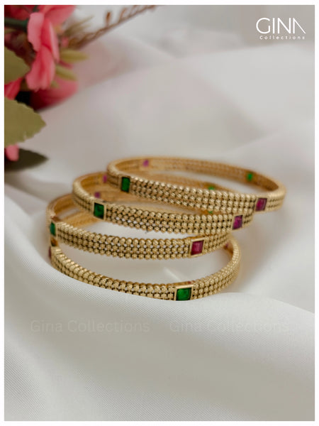 Gold Plated Elegant Square Ruby and Emerald  Stone Bangles Alternative View