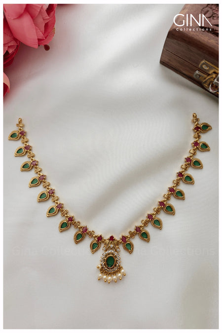 Gold Plated Emerald and Ruby Palakka Kerala Necklace Alternative View