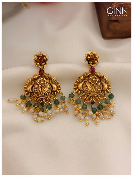Gold Plated Floral Mayuri Necklace with Earrings Alternative View