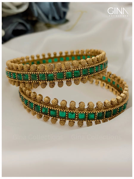 Gold Plated Green Stone Accents Bangles Alternative View