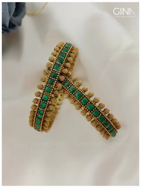 Gold Plated Green Stone Accents Bangles