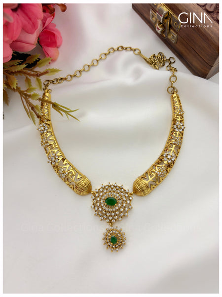 Gold Plated Hasli with Emerald Floral Pendant Alternative View