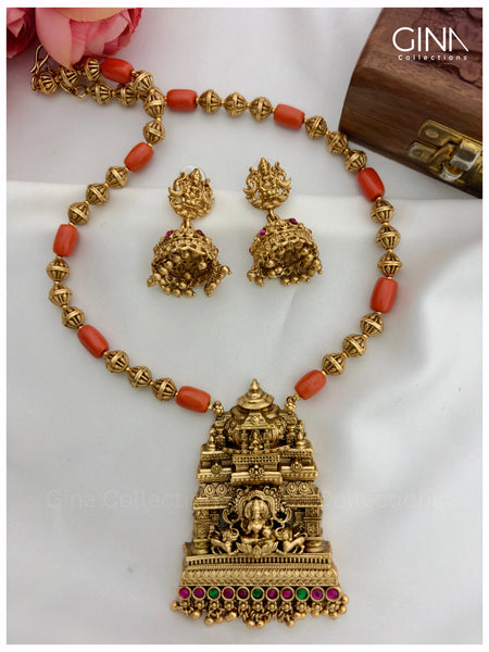 Haram With Gopuram Pendant and Pavazham Beads