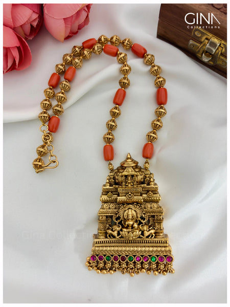 Haram With Gopuram Pendant and Pavazham Beads Alternative View