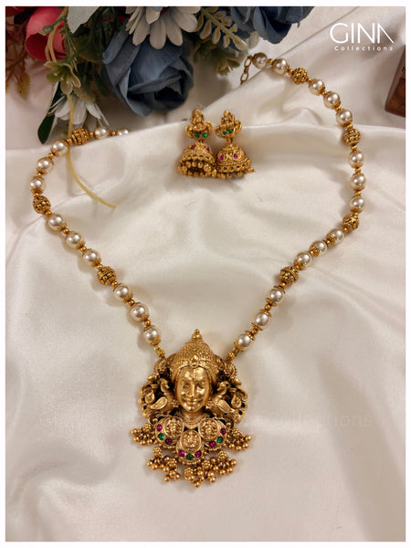 Haram with Lord Krishna Dominant Pendant and Pearls Mala