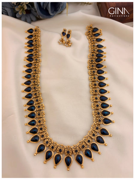 Iconic Blue Premium Palakka Haram with Earrings