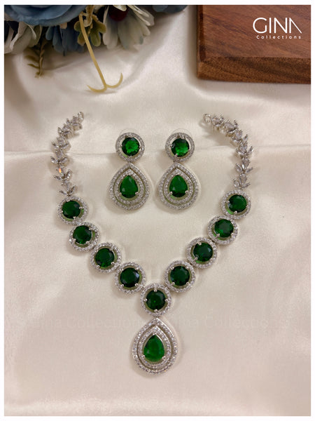 Imperial AD Necklace Set with Earrings-Diamond Replica