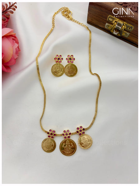 Lakshmi Kasu Pendants Chain with Floral Ruby
